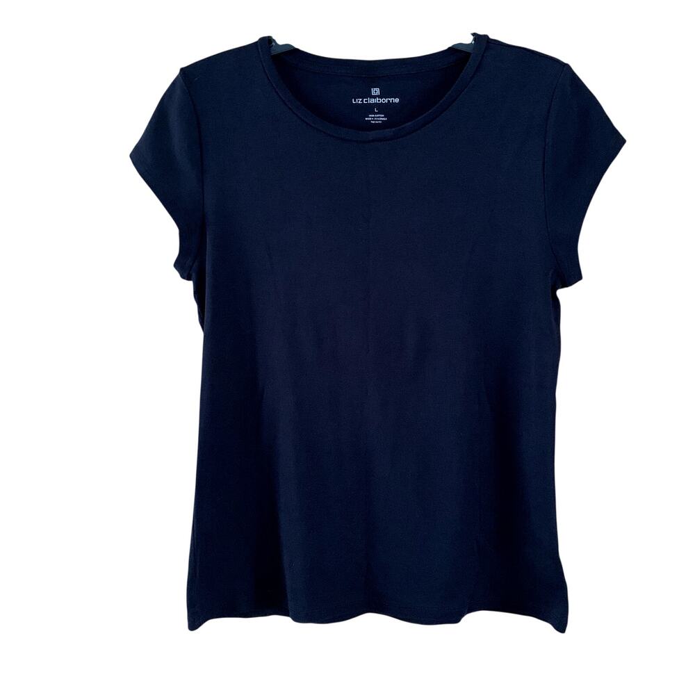 Liz Claiborne T Shirt Black Short Sleeve 100% Cotton Size L NWOT
